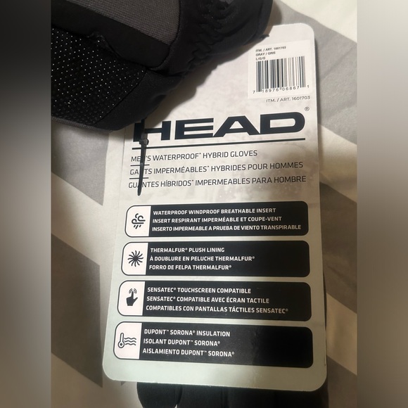 HEAD Men’s Waterproof Hybrid Gloves-Gray/ Size: Large (NWT) - Picture 6 of 8